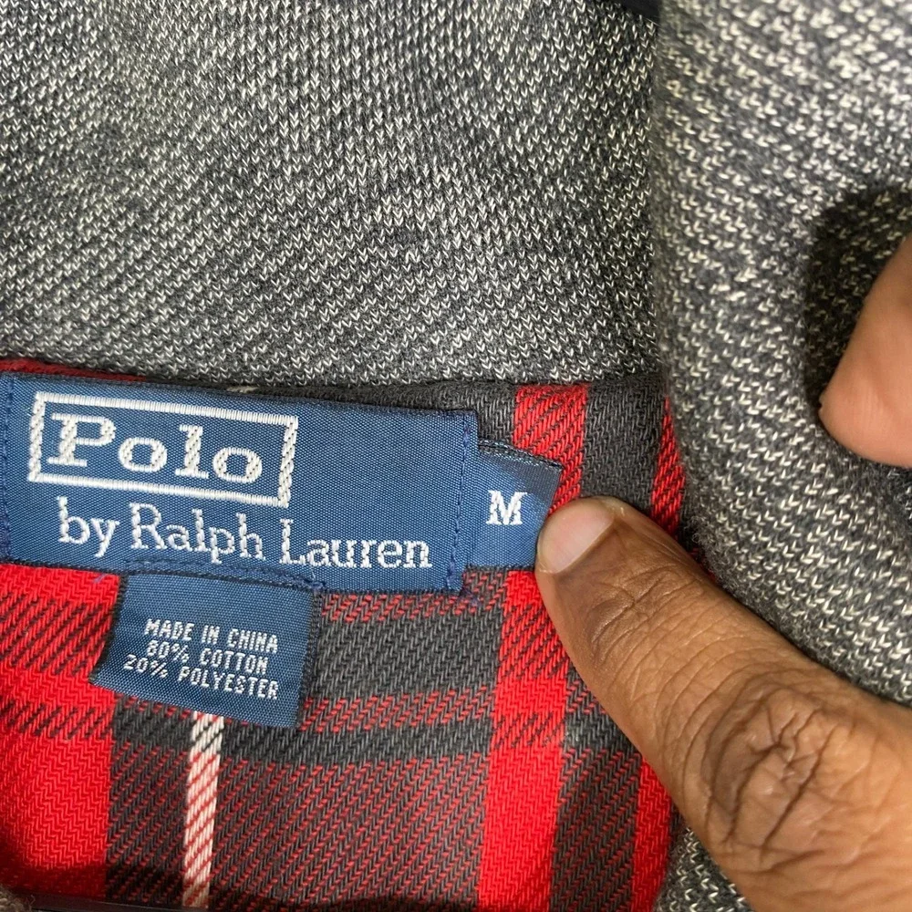 VTG Polo Ralph Lauren Expedition Gray Knit Field Jacket Plaid Men M Indian Head